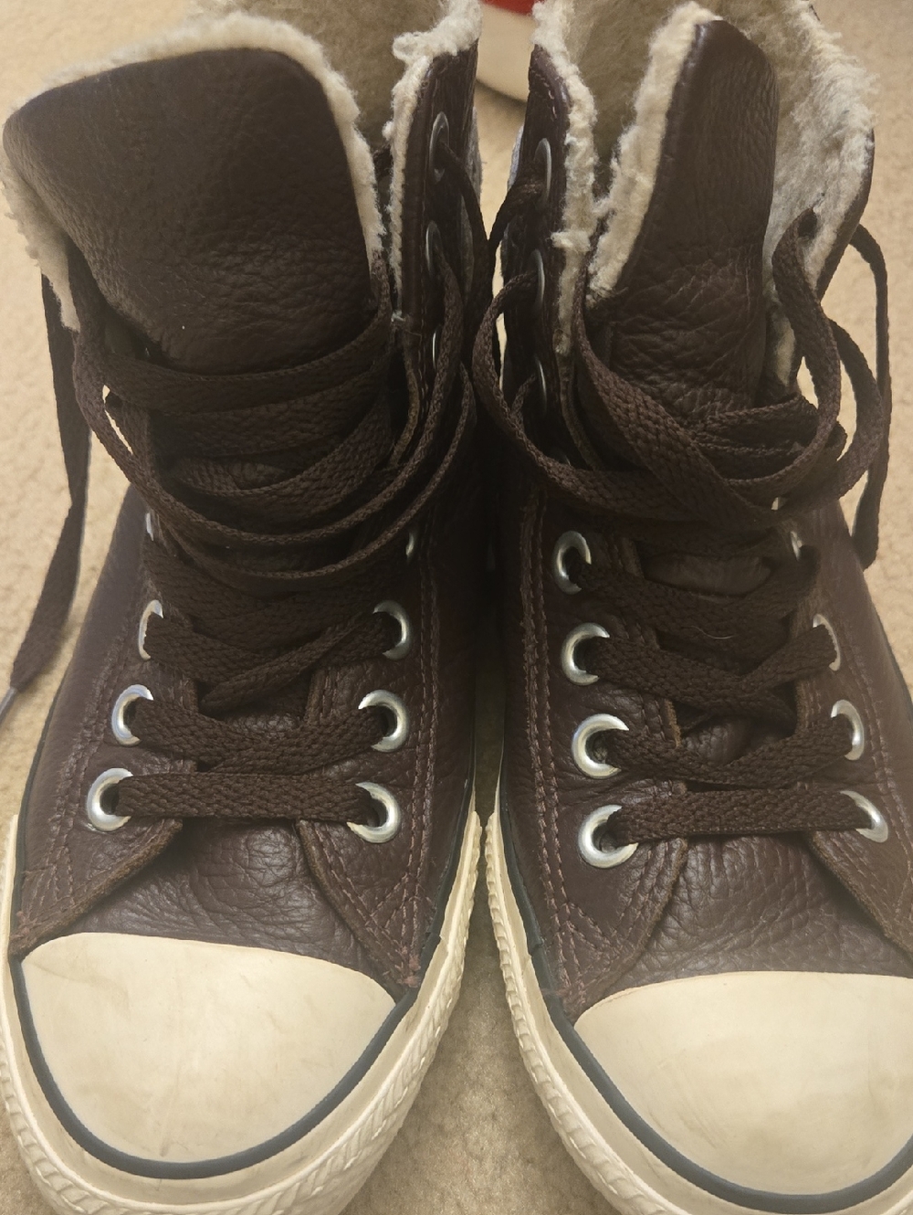 Converse Unisex W8.5/M6.5 Brown Leather High-Top Sneakers with Shearling Lining